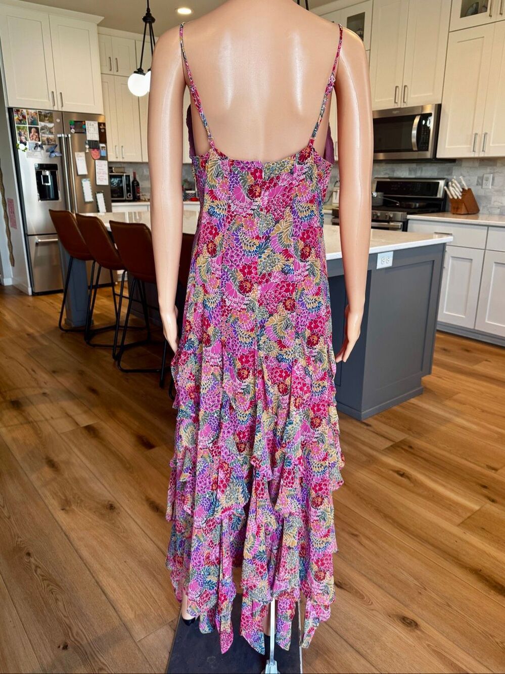 12th Tribe Y2K Fairycore Pink Floral Tiered Handkerchief Maxi Dress Small Boho - Picture 5 of 7